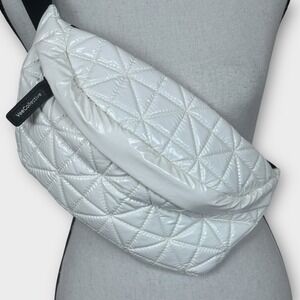 VeeCollective Quilted Puffer Belt Bag White Shiny Nylon Adjustable Strap Unisex